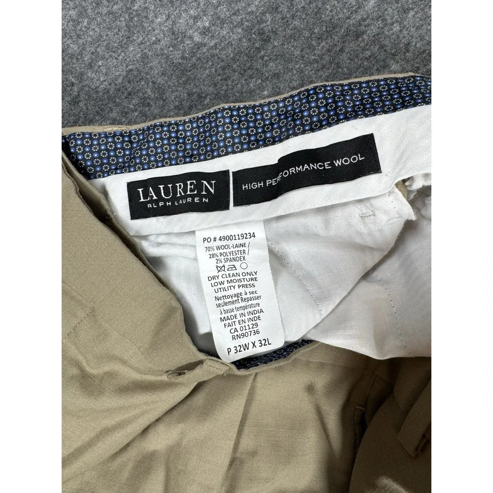 Lauren Ralph Lauren Men's Dress Pants 32x32 Tan High Performance Wool Pleated